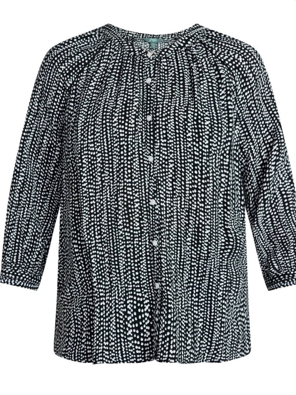 NWT Terra & Sky Black and White Dot Button-Down Blouse Size 4X Lightweight Flowy